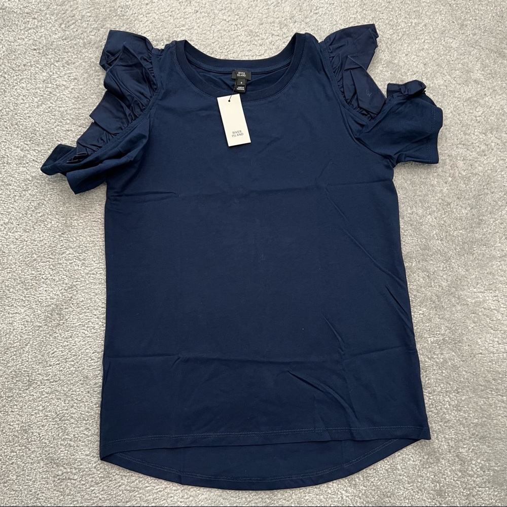 River Island Ruffle Cold Shoulder Top - Picture 2 of 12
